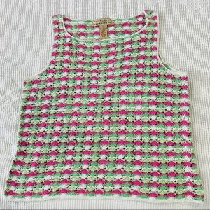 Crochet Knit Tank Sweater - Pink & Green